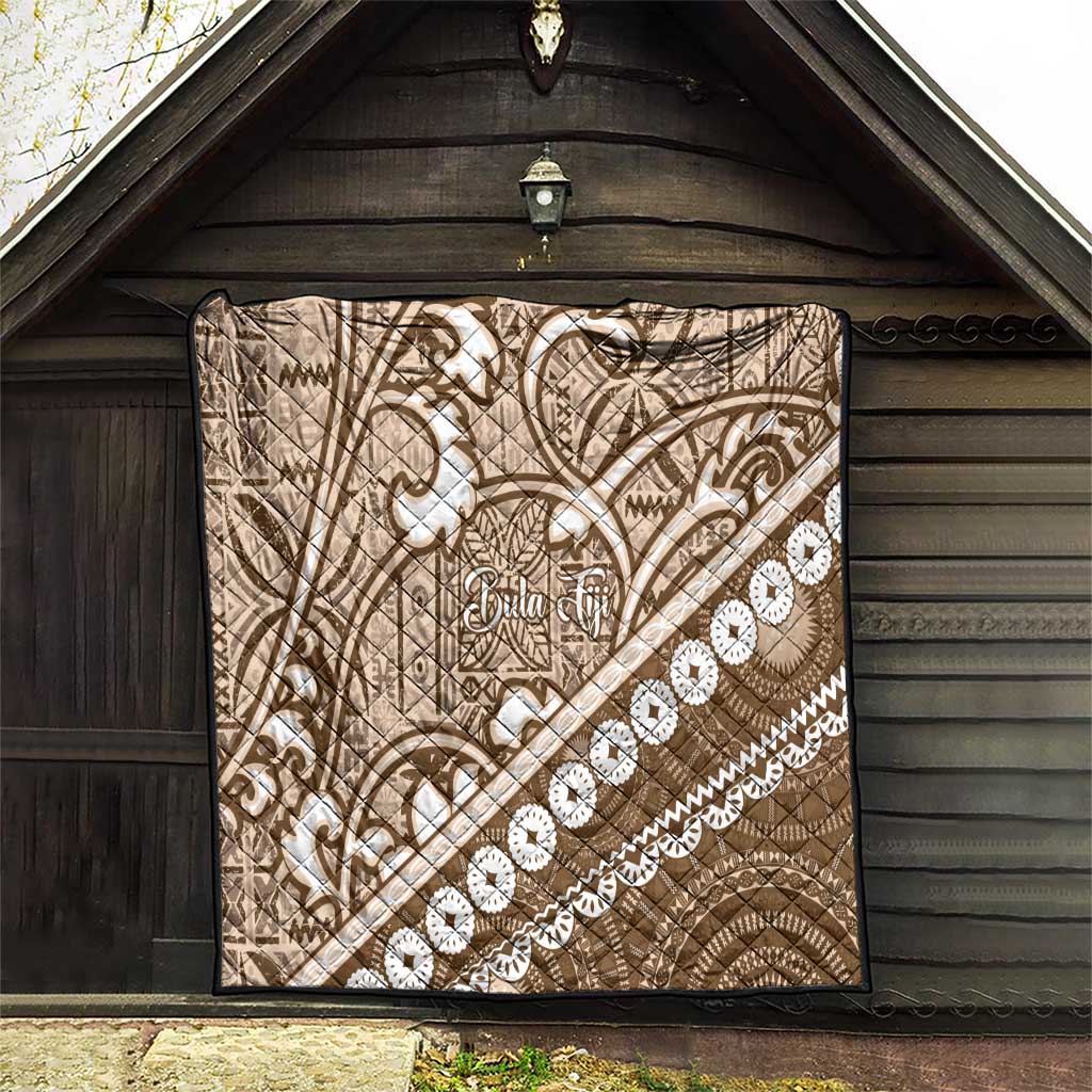 Beige Bula Fiji Quilt Fijian Language Week Tapa Cloth - Pastel LT14 - Polynesian Pride