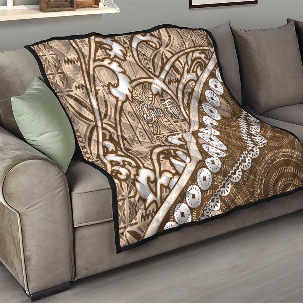 Beige Bula Fiji Quilt Fijian Language Week Tapa Cloth - Pastel LT14 - Polynesian Pride