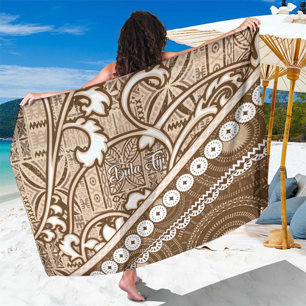 Beige Bula Fiji Sarong Fijian Language Week Tapa Cloth - Pastel LT14 One Size 44 x 66 inches Beige - Polynesian Pride