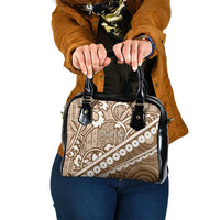 Beige Bula Fiji Shoulder Handbag Fijian Language Week Tapa Cloth - Pastel LT14 One Size Beige - Polynesian Pride