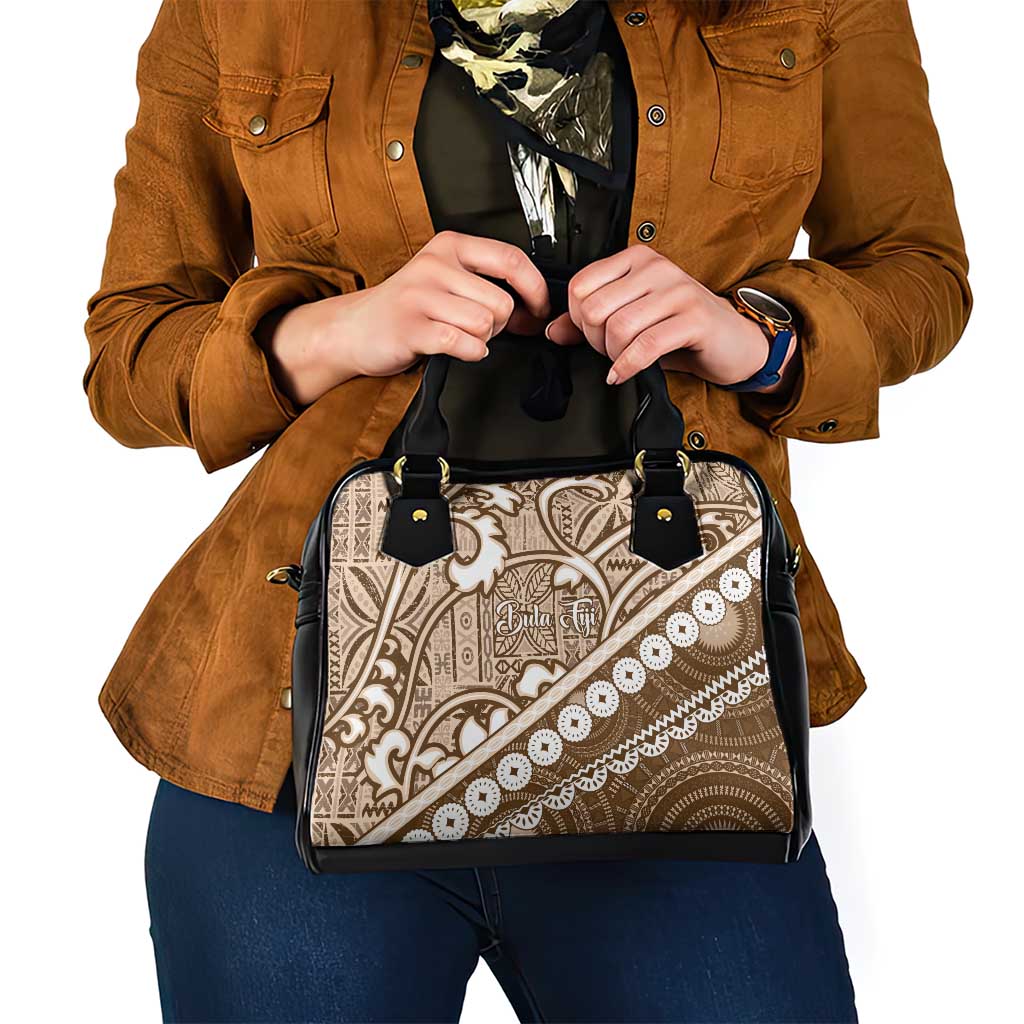 Beige Bula Fiji Shoulder Handbag Fijian Language Week Tapa Cloth - Pastel LT14 - Polynesian Pride