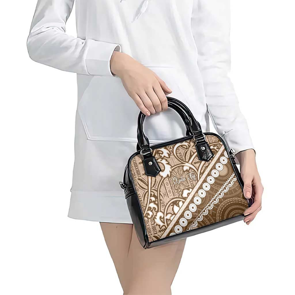 Beige Bula Fiji Shoulder Handbag Fijian Language Week Tapa Cloth - Pastel LT14 - Polynesian Pride