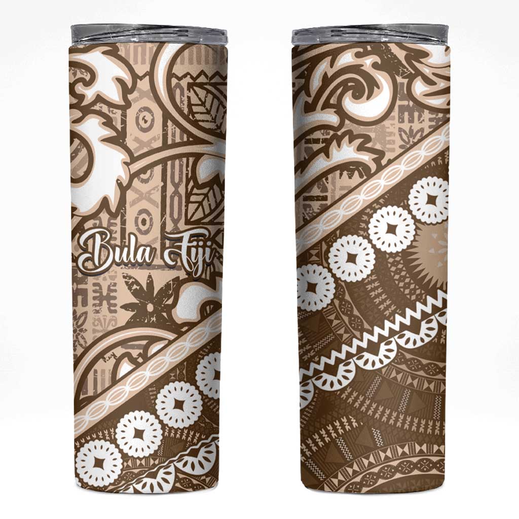 Beige Bula Fiji Skinny Tumbler Fijian Language Week Tapa Cloth - Pastel