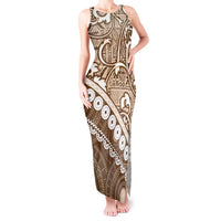 Beige Bula Fiji Tank Maxi Dress Fijian Language Week Tapa Cloth - Pastel LT14 Women Beige - Polynesian Pride