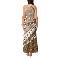 Beige Bula Fiji Tank Maxi Dress Fijian Language Week Tapa Cloth - Pastel LT14 - Polynesian Pride