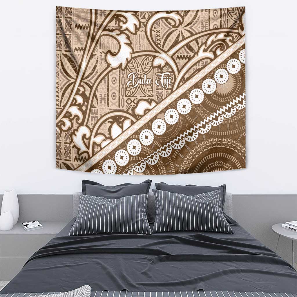 Beige Bula Fiji Tapestry Fijian Language Week Tapa Cloth - Pastel LT14 - Polynesian Pride