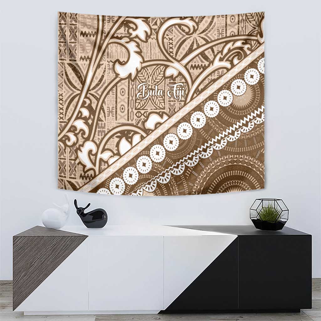 Beige Bula Fiji Tapestry Fijian Language Week Tapa Cloth - Pastel LT14 - Polynesian Pride