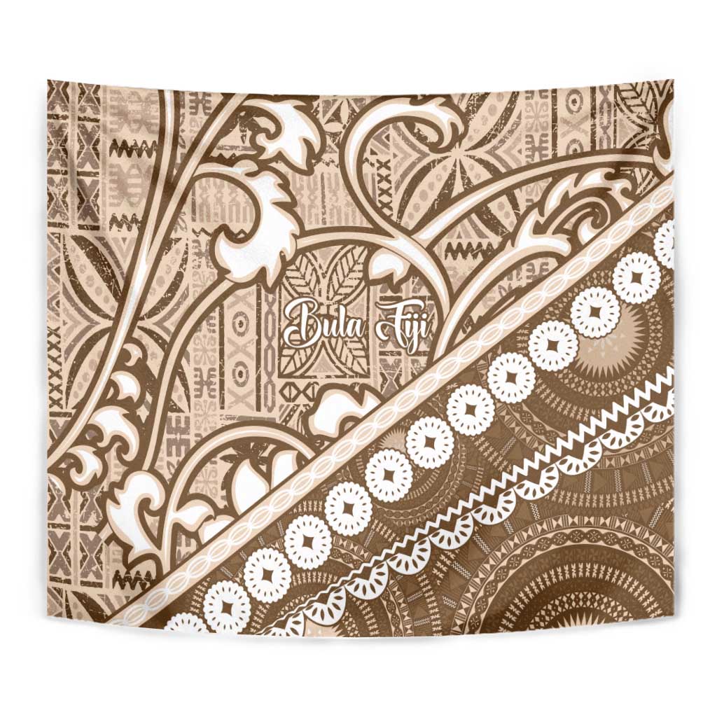 Beige Bula Fiji Tapestry Fijian Language Week Tapa Cloth - Pastel LT14 - Polynesian Pride