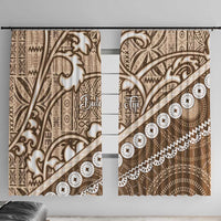 Beige Bula Fiji Window Curtain Fijian Language Week Tapa Cloth - Pastel LT14 With Hooks Beige - Polynesian Pride