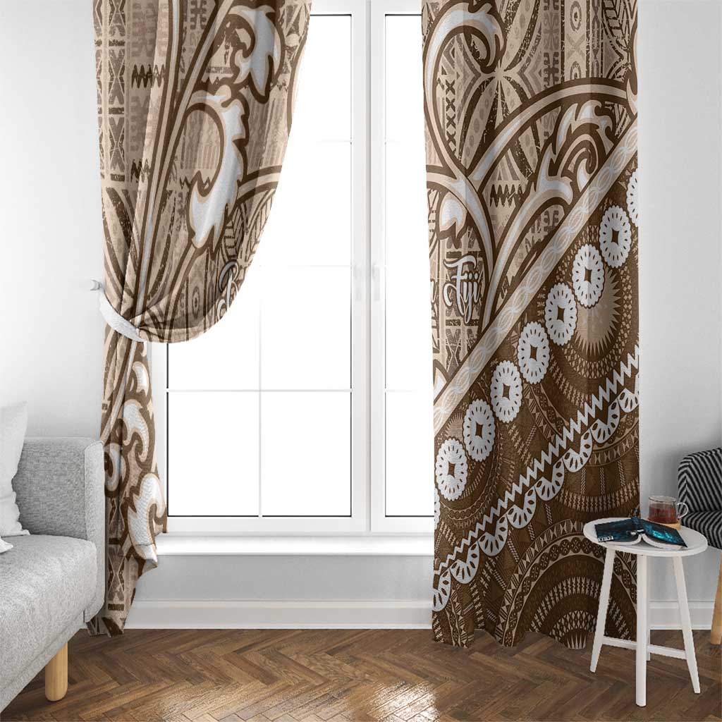 Beige Bula Fiji Window Curtain Fijian Language Week Tapa Cloth - Pastel LT14 - Polynesian Pride