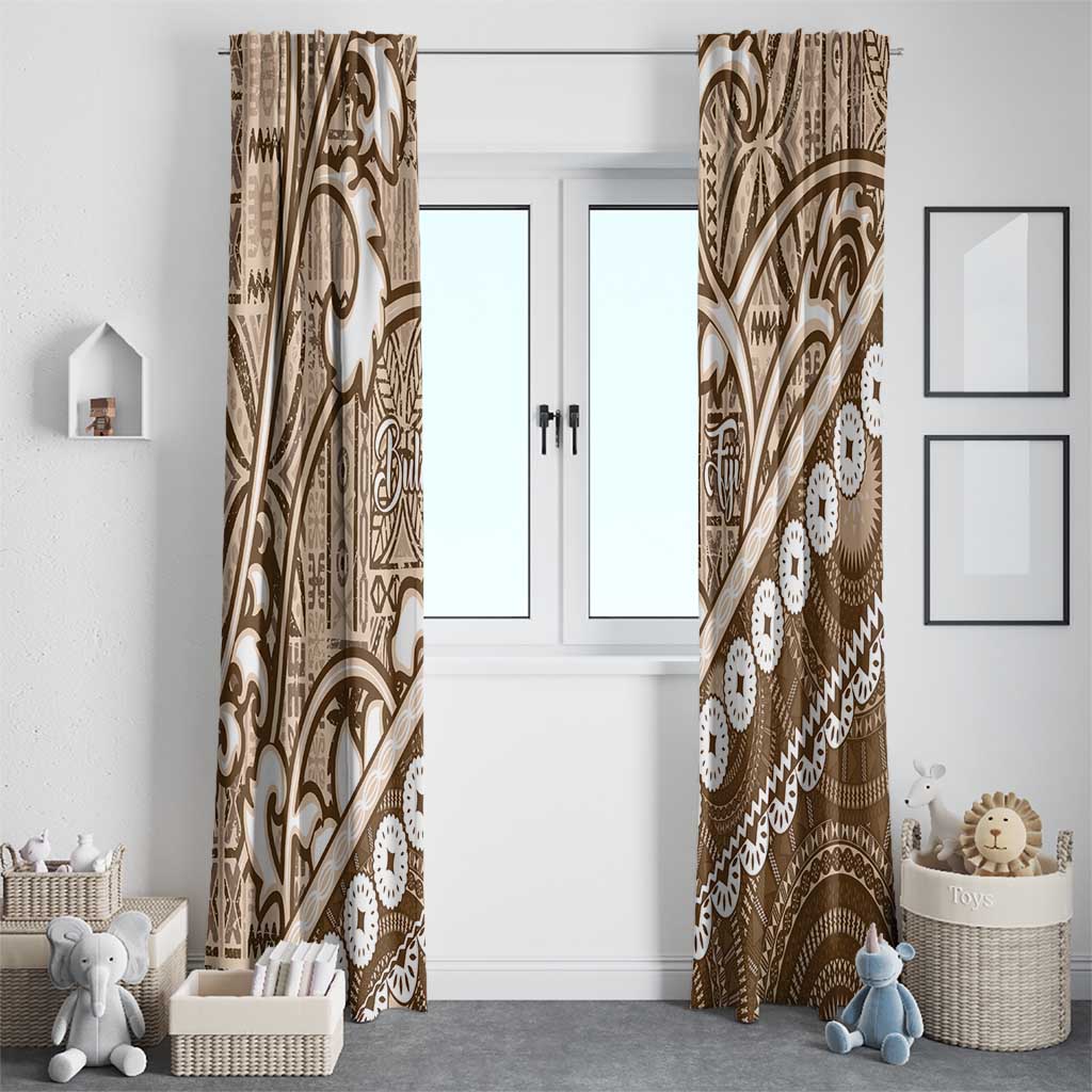 Beige Bula Fiji Window Curtain Fijian Language Week Tapa Cloth - Pastel LT14 - Polynesian Pride