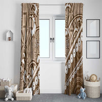 Beige Bula Fiji Window Curtain Fijian Language Week Tapa Cloth - Pastel LT14 - Polynesian Pride