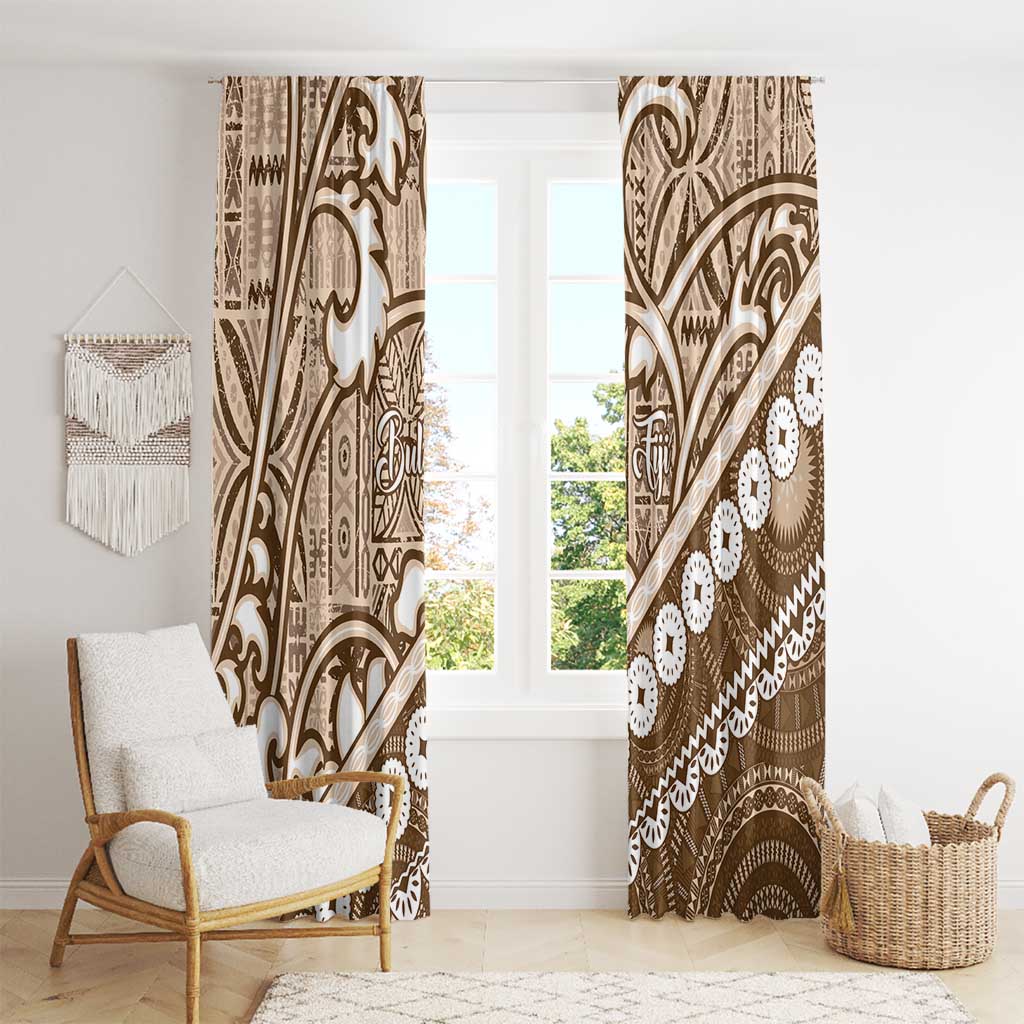 Beige Bula Fiji Window Curtain Fijian Language Week Tapa Cloth - Pastel LT14 - Polynesian Pride