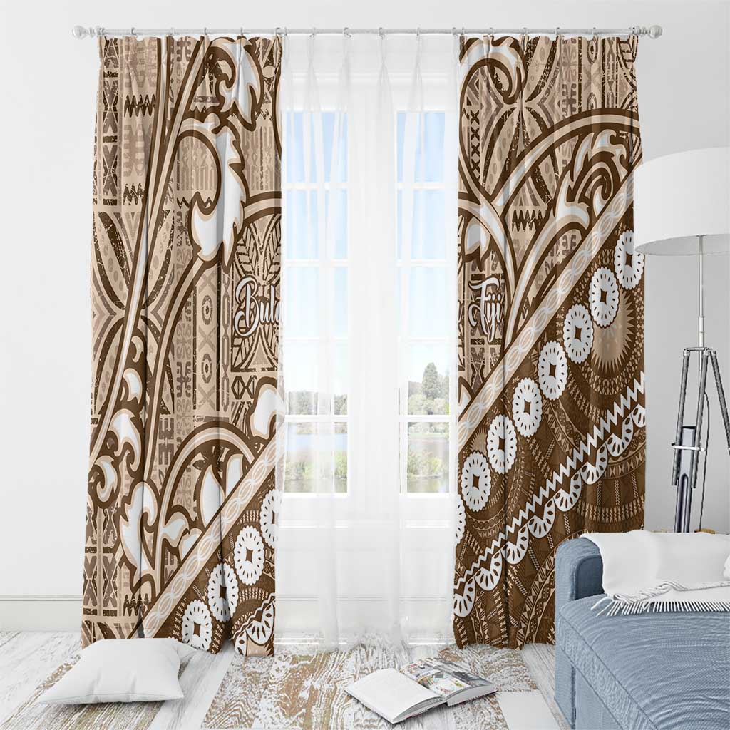 Beige Bula Fiji Window Curtain Fijian Language Week Tapa Cloth - Pastel LT14 - Polynesian Pride