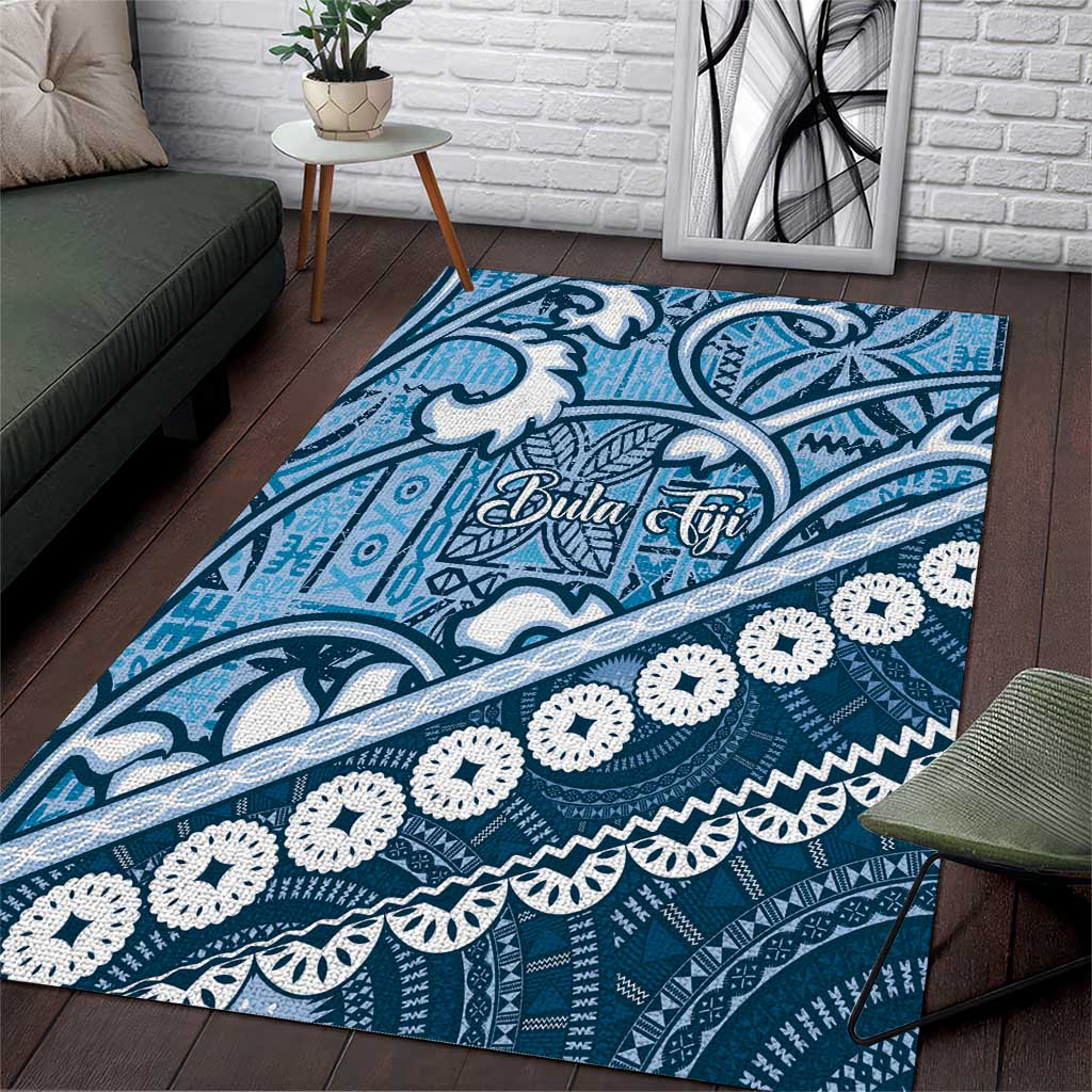 Blue Bula Fiji Area Rug Fijian Language Week Tapa Cloth - Pastel LT14 Blue - Polynesian Pride