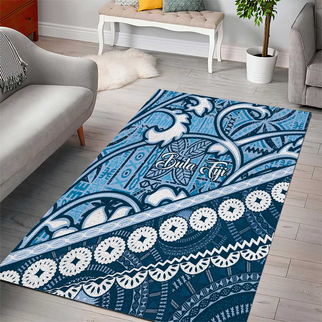 Blue Bula Fiji Area Rug Fijian Language Week Tapa Cloth - Pastel LT14 - Polynesian Pride