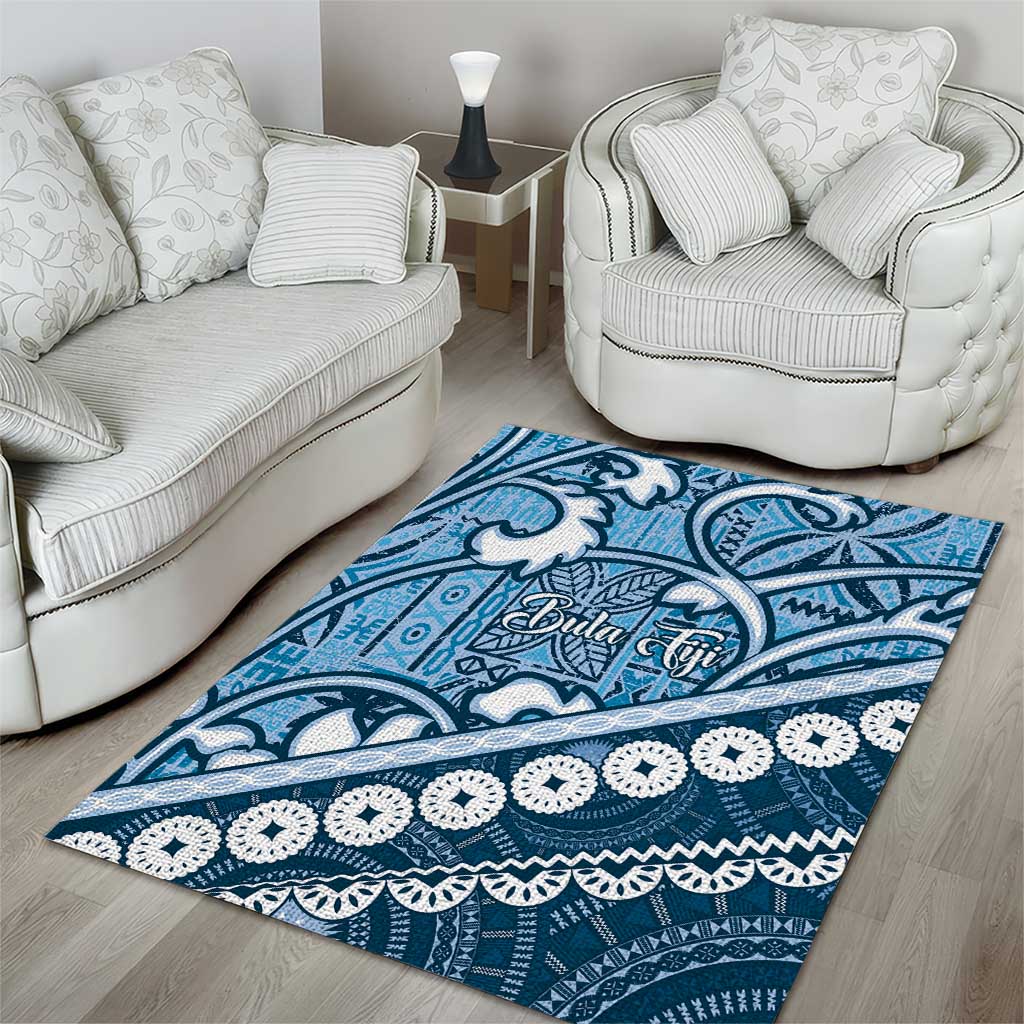 Blue Bula Fiji Area Rug Fijian Language Week Tapa Cloth - Pastel LT14 - Polynesian Pride