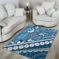 Blue Bula Fiji Area Rug Fijian Language Week Tapa Cloth - Pastel LT14 - Polynesian Pride