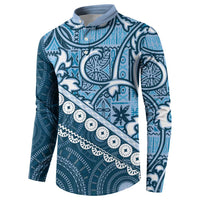 Blue Bula Fiji Button Sweatshirt Fijian Language Week Tapa Cloth - Pastel LT14 - Polynesian Pride