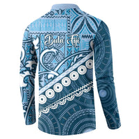 Blue Bula Fiji Button Sweatshirt Fijian Language Week Tapa Cloth - Pastel LT14 - Polynesian Pride