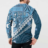 Blue Bula Fiji Button Sweatshirt Fijian Language Week Tapa Cloth - Pastel LT14 - Polynesian Pride