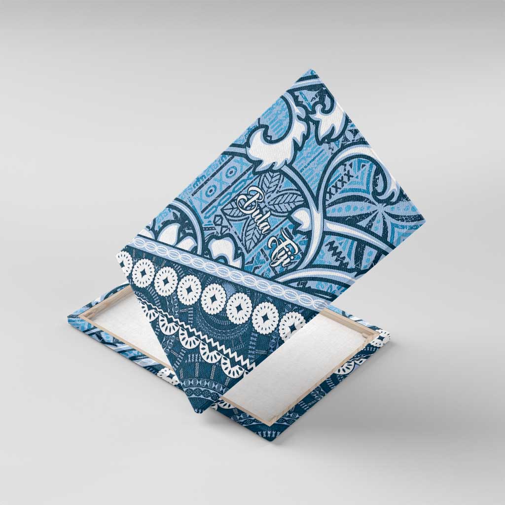 Blue Bula Fiji Canvas Wall Art Fijian Language Week Tapa Cloth - Pastel LT14 With Frame Blue - Polynesian Pride