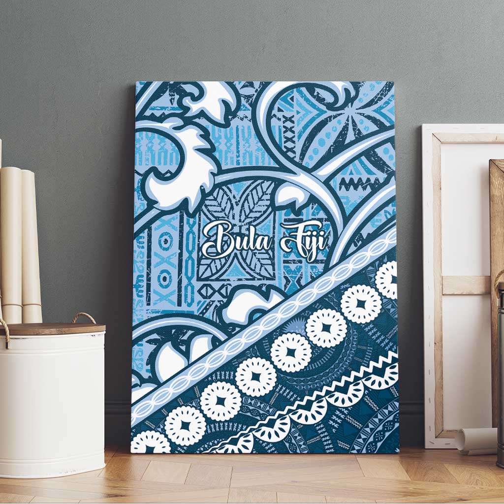 Blue Bula Fiji Canvas Wall Art Fijian Language Week Tapa Cloth - Pastel LT14 - Polynesian Pride