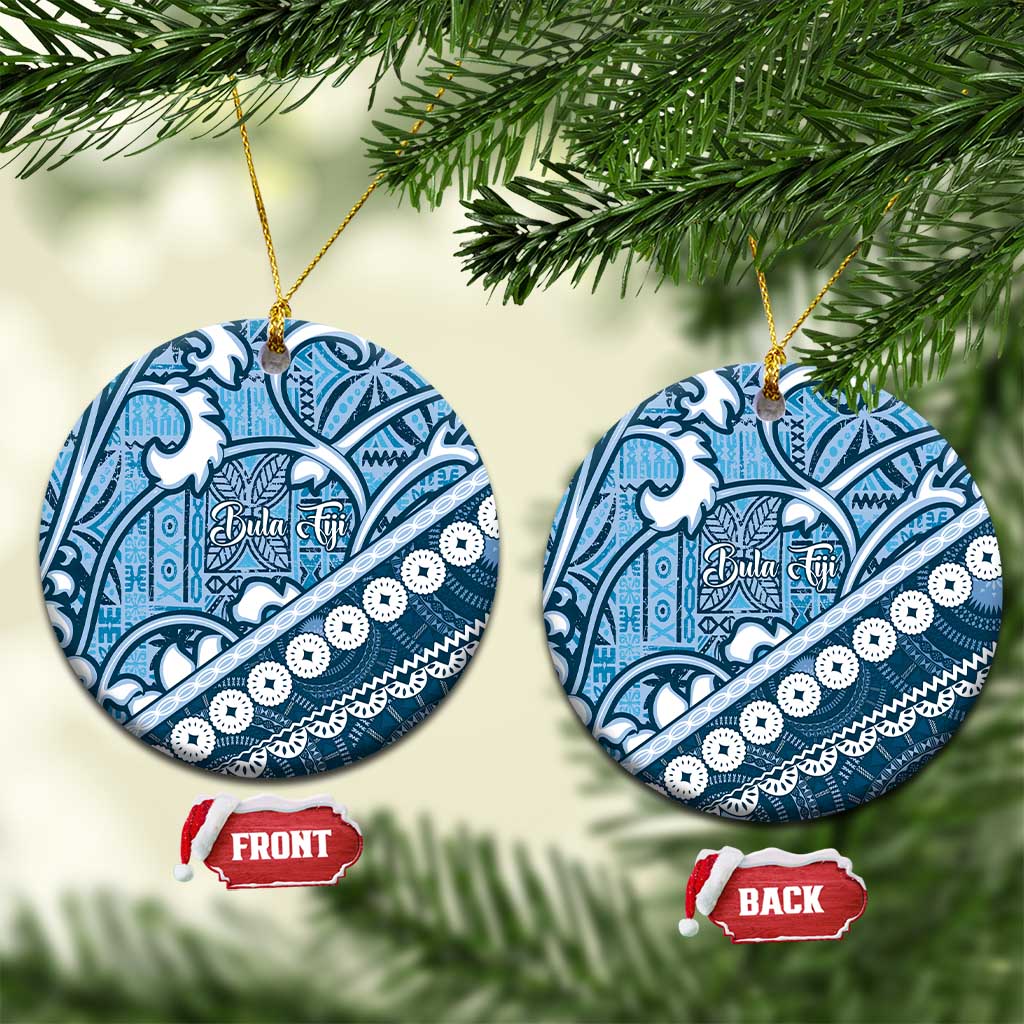 Blue Bula Fiji Ceramic Ornament Fijian Language Week Tapa Cloth - Pastel LT14 Circle Blue - Polynesian Pride