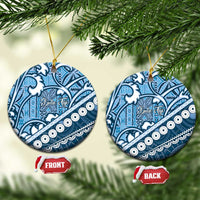 Blue Bula Fiji Ceramic Ornament Fijian Language Week Tapa Cloth - Pastel LT14 Circle Blue - Polynesian Pride