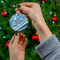 Blue Bula Fiji Ceramic Ornament Fijian Language Week Tapa Cloth - Pastel LT14 - Polynesian Pride