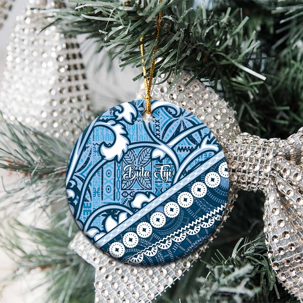 Blue Bula Fiji Ceramic Ornament Fijian Language Week Tapa Cloth - Pastel LT14 - Polynesian Pride