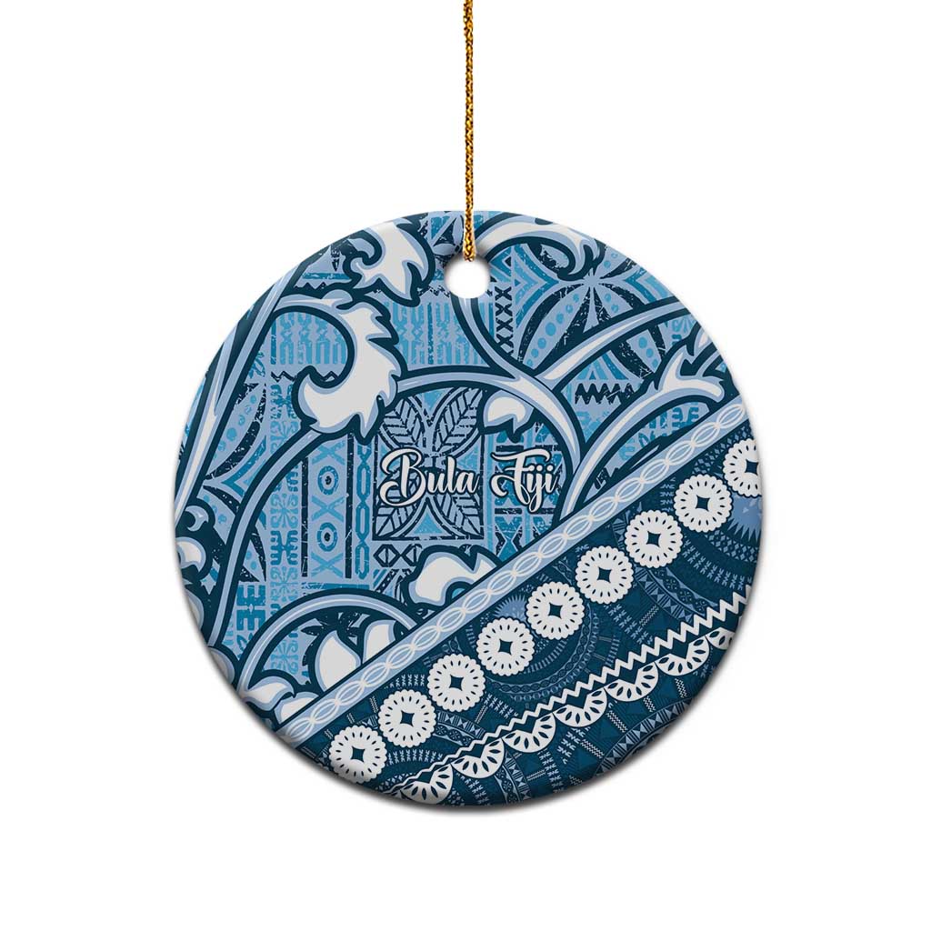 Blue Bula Fiji Ceramic Ornament Fijian Language Week Tapa Cloth - Pastel LT14 - Polynesian Pride