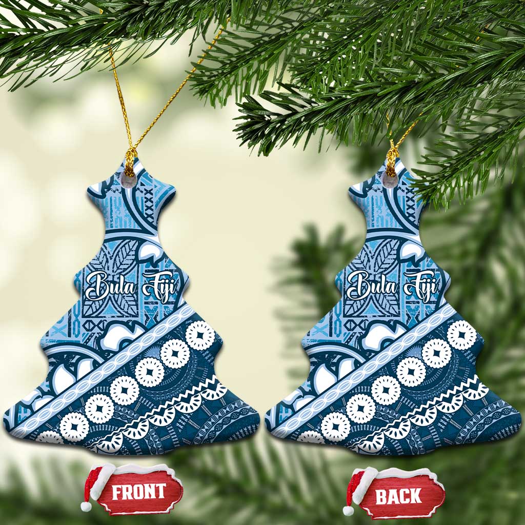 Blue Bula Fiji Ceramic Ornament Fijian Language Week Tapa Cloth - Pastel LT14 Christmas Tree Blue - Polynesian Pride