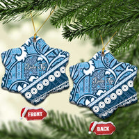 Blue Bula Fiji Ceramic Ornament Fijian Language Week Tapa Cloth - Pastel LT14 Snow Flake Blue - Polynesian Pride