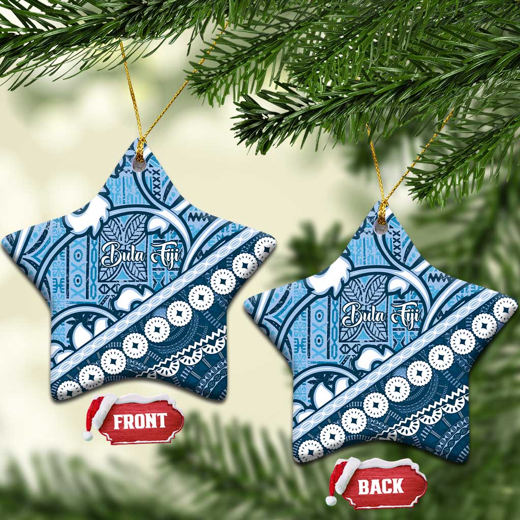 Blue Bula Fiji Ceramic Ornament Fijian Language Week Tapa Cloth - Pastel LT14 Star Blue - Polynesian Pride