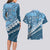 Blue Bula Fiji Couples Matching Long Sleeve Bodycon Dress and Hawaiian Shirt Fijian Language Week Tapa Cloth - Pastel