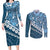 Blue Bula Fiji Couples Matching Long Sleeve Bodycon Dress and Long Sleeve Button Shirt Fijian Language Week Tapa Cloth - Pastel