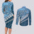 Blue Bula Fiji Couples Matching Long Sleeve Bodycon Dress and Long Sleeve Button Shirt Fijian Language Week Tapa Cloth - Pastel