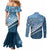 Blue Bula Fiji Couples Matching Mermaid Dress and Long Sleeve Button Shirt Fijian Language Week Tapa Cloth - Pastel