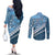 Blue Bula Fiji Couples Matching Off The Shoulder Long Sleeve Dress and Long Sleeve Button Shirt Fijian Language Week Tapa Cloth - Pastel