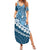 Blue Bula Fiji Family Matching Summer Maxi Dress and Hawaiian Shirt Fijian Language Week Tapa Cloth - Pastel