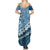 Blue Bula Fiji Family Matching Summer Maxi Dress and Hawaiian Shirt Fijian Language Week Tapa Cloth - Pastel