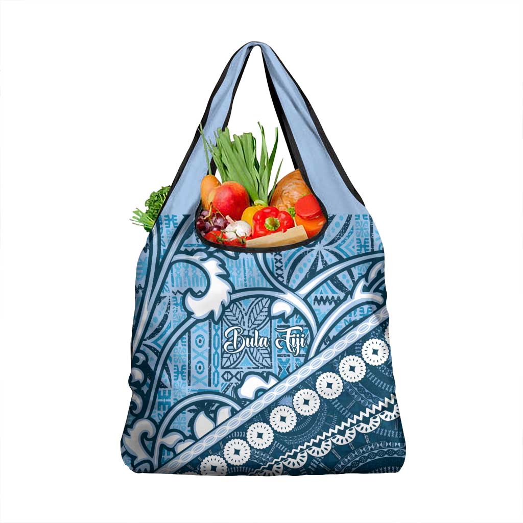 Blue Bula Fiji Grocery Bag Fijian Language Week Tapa Cloth - Pastel