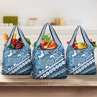 Blue Bula Fiji Grocery Bag Fijian Language Week Tapa Cloth - Pastel LT14 3-pack One Size Blue - Polynesian Pride