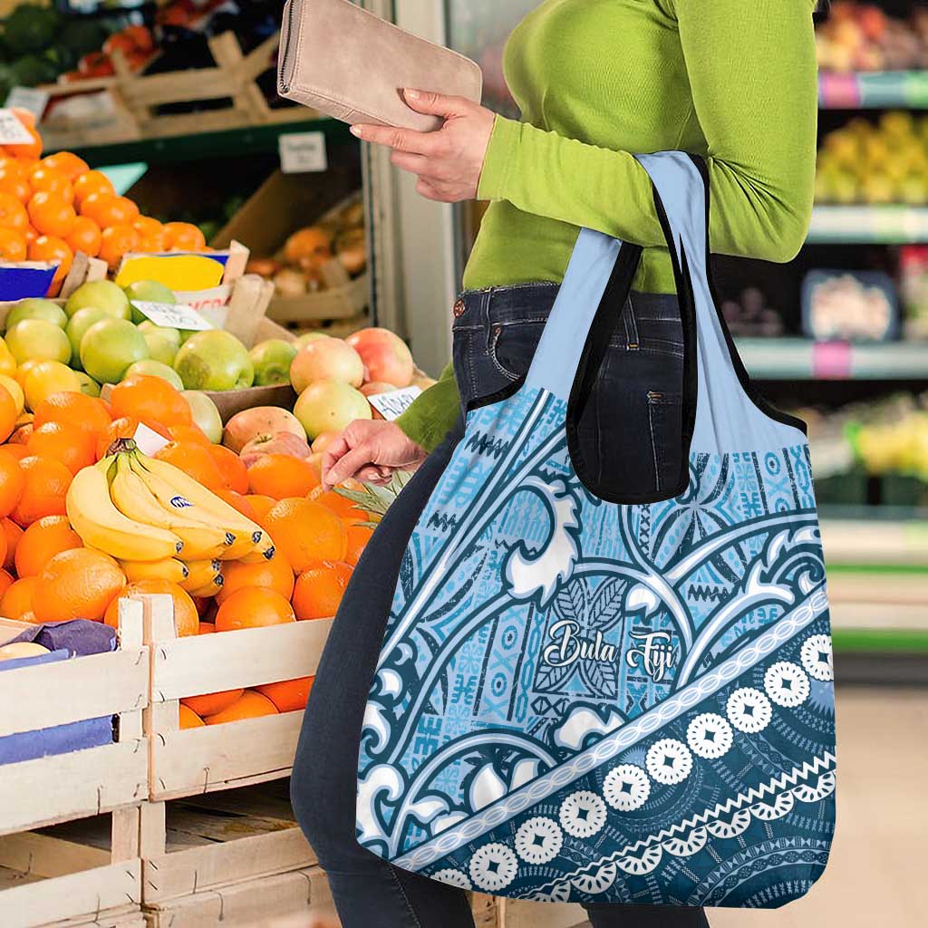Blue Bula Fiji Grocery Bag Fijian Language Week Tapa Cloth - Pastel LT14 - Polynesian Pride