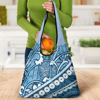Blue Bula Fiji Grocery Bag Fijian Language Week Tapa Cloth - Pastel LT14 - Polynesian Pride