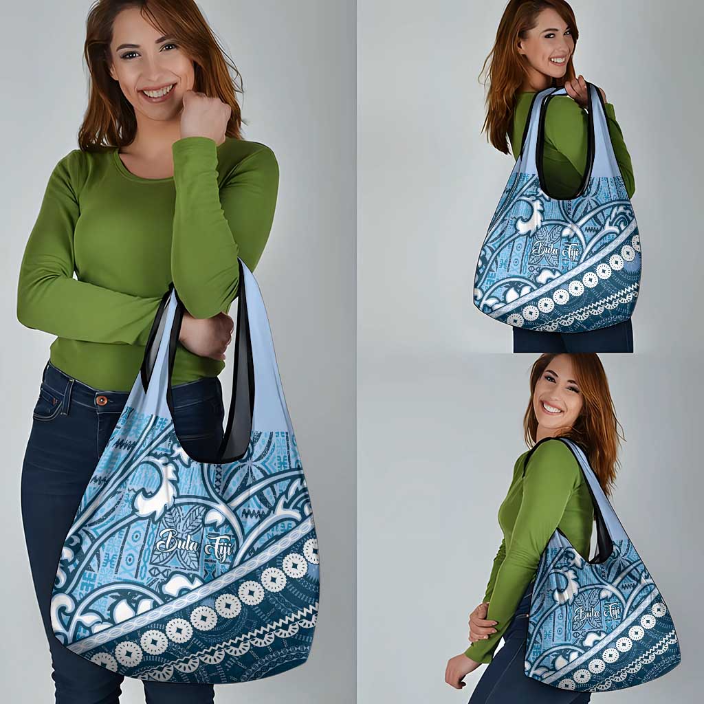 Blue Bula Fiji Grocery Bag Fijian Language Week Tapa Cloth - Pastel LT14 - Polynesian Pride