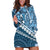 Blue Bula Fiji Hoodie Dress Fijian Language Week Tapa Cloth - Pastel