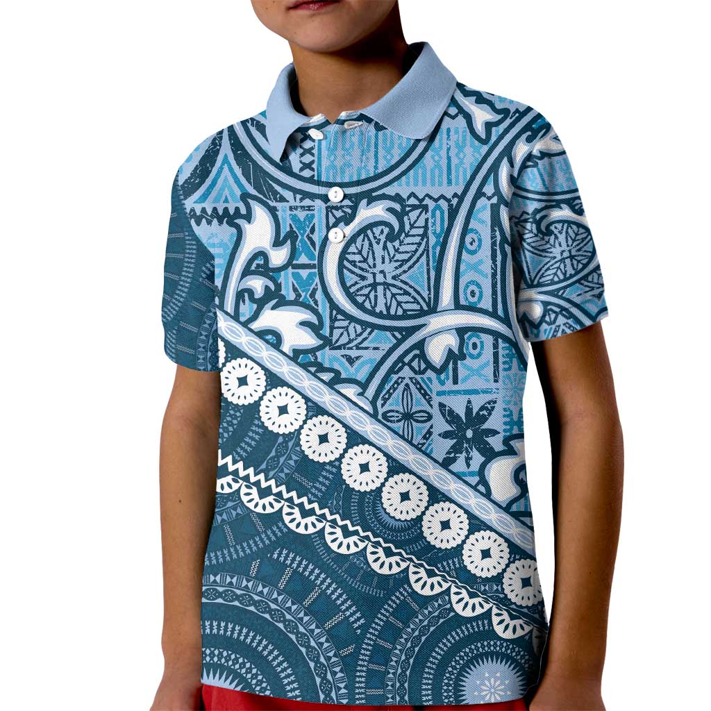 Blue Bula Fiji Kid Polo Shirt Fijian Language Week Tapa Cloth - Pastel