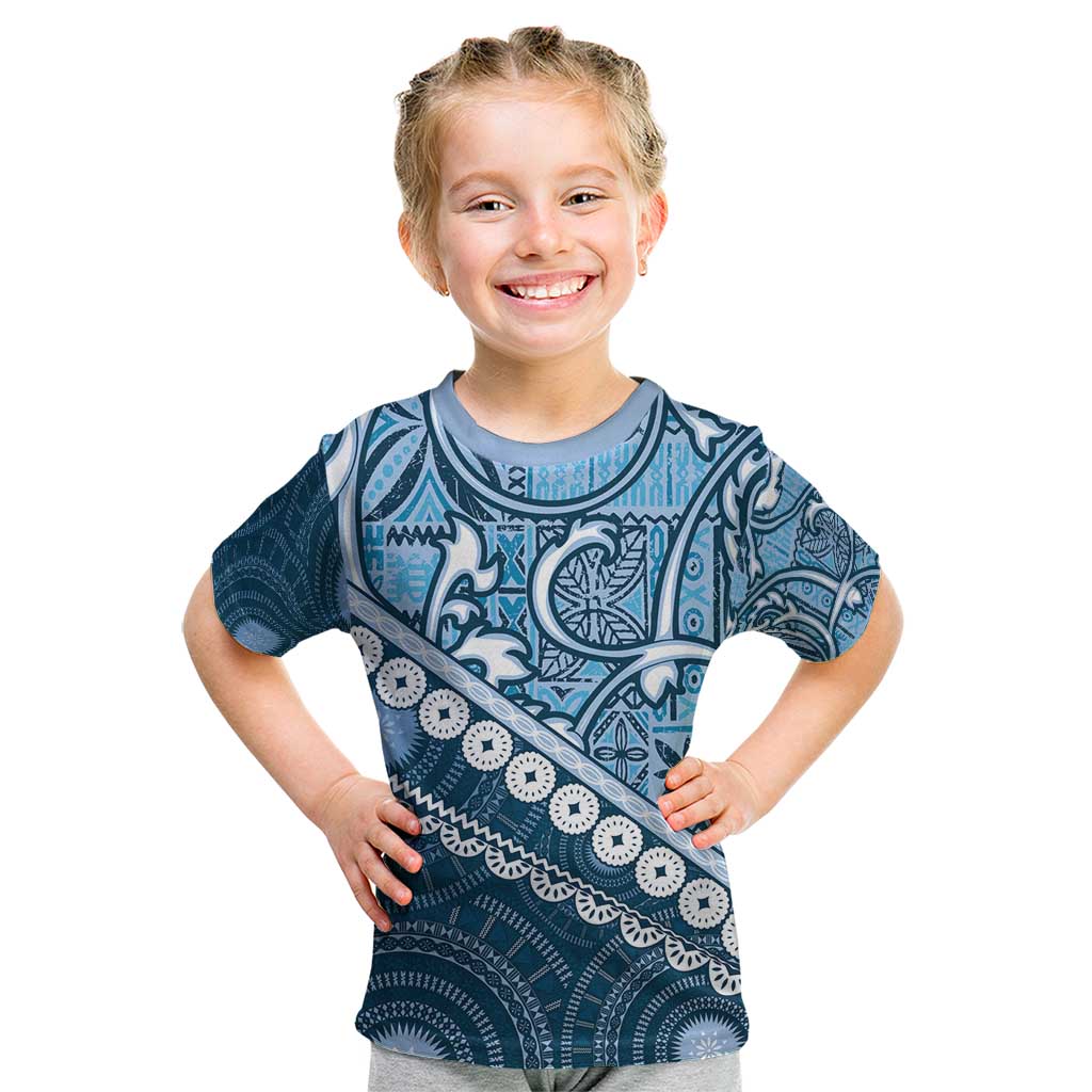 Blue Bula Fiji Kid T Shirt Fijian Language Week Tapa Cloth - Pastel